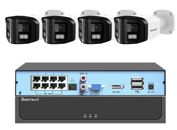 Cover more with less. 12mp dual lens, 6TB hdd, 4 camera pack. 180 degree, easy install