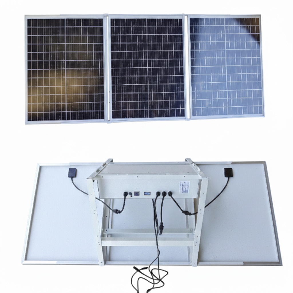 Solar power supply - front and solar panels view